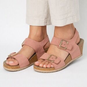 Mephisto Wedge Sandals Womens 38 US 7.5 Pink Nubuck Leather Comfort Shoes Boho